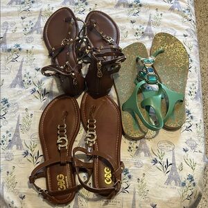 GBG  Los Ángeles  América Eagle 3 par Brown Leather Sandals with Gold Accents